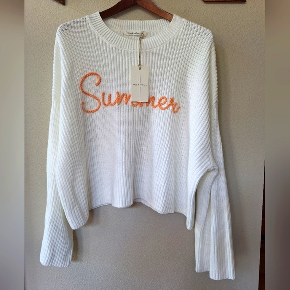 NWT Moon + Madison White/Peach Crocheted Summer Logo Sweater Womens XL - Picture 1 of 7